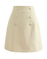 Golden Button Decorated Mini Bud Skirt in Yellow