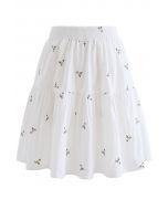 Floret Embroidered Frilling Mini Skirt in White