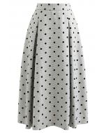 Polka Dot High Waist Midi Skirt in Grey