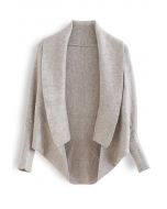 Open Front Batwing Sleeve Knit Cape in Taupe