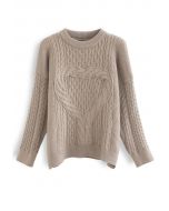 Lonely Heart Cable Knit Sweater in Tan