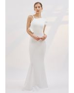 Asymmetric Strap Ruffle Mermaid Gown in White