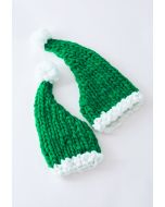 Braided Hand-Knit Pom-Pom Christmas Hat in Green