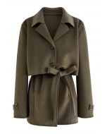 Wool-Blend Crop Blazer and Belted Vest Set in Brown