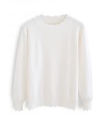 Ribbed Fuzzy Soft Knit Sweater in Cream