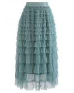 Adorable Tiered Ruffle Mesh Tulle Skirt in Teal