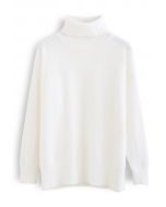 Neat Soft Knit Turtleneck Sweater in White