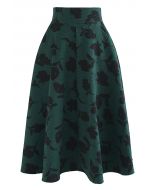 Floral Shadow Honeycomb Flare Skirt in Green