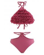 3D Petal Triangle Self-Tie Bikini Set in Coral