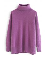 Neat Soft Knit Turtleneck Sweater in Purple