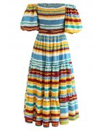Summer Vacay Striped Off-Shoulder Shirred Maxi Dress