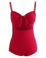 Knotted Front Cutout Red Swimsuit