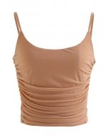 Ruched Soft Mesh Cami Top in Apricot