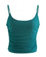 Ruched Soft Mesh Cami Top in Turquoise