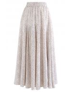 Ditsy Spot Print Pleated Maxi Skirt in Ivory