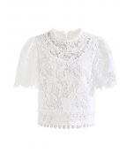 Blooming Lily Full Crochet Crop Top in White