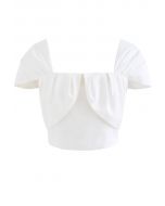Flap Bust Shirred Back Crop Top in White