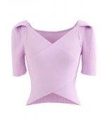 V-Neck Crisscross Front Knit Top in Lilac