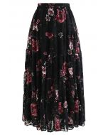Glorious Peony Soft Lace Skirt in Black