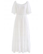 Flock Dots Embroidered Cotton White Dress