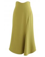 High-Waisted Split Asymmetric Frilling Skirt in Mustard