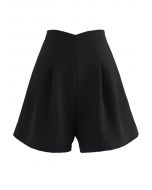 Stitches Waist Pleated Shorts in Black