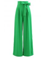 Bowknot High Waist Wide-Leg Pants in Green