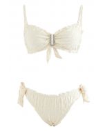 Crystal U-Shape Bowknot Textured Bikini Set