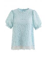 Hollow Out Floral Crochet Top in Teal