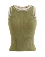 Two-Tone Ribbed Knit Tank Top in Moss Green
