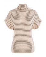 Simple Stripe High Neck Knit Top in Camel
