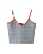 Floral Jacquard Cami Knit Top in Blue