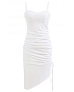 Ruched Drawstring Slit Hem Cami Dress in White