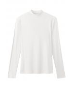V-Shadow Mock Neck Fitted Top in White