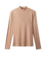 V-Shadow Mock Neck Fitted Top in Camel