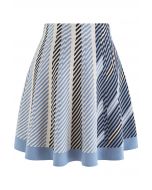 High Waist Stripe Flare Knit Skirt in Blue