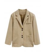 Patch Pocket Woven Texture Buttoned Blazer in Mustard