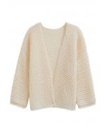 Open Front Hollow Out Knit Cardigan in Cream