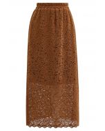 Intricate Cutwork Lace Midi Skirt in Pumpkin