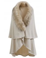 Faux Fur Beads Trim Poncho in Sand