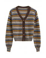 Multicolored Striped Button Front Knit Cardigan in Tan