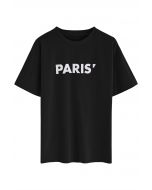 Paris Print Round Neck T-Shirt in Black