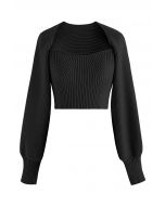 Strapless Knit Top and Sweater Sleeve Set in Black
