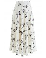 Tulip Print Satin Maxi Skirt in White