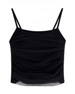 Ruched Mesh Cami Top in Black