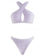 Seam Texture Crisscross Halter Bikini Set