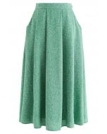 Side Pocket Pleated Tweed Midi Skirt