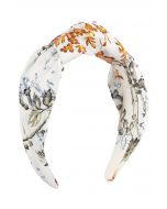 Floral Printed Knotted Headband in White