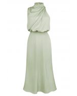 Asymmetric Ruched Neckline Sleeveless Dress in Pistachio