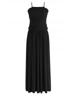 Ruched Elegance Cami Maxi Dress in Black
